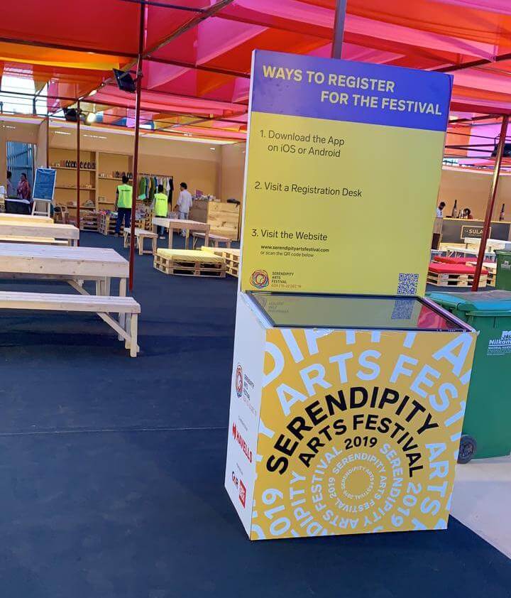 Photo of a digital information kiosk showing SAF 2019 branding